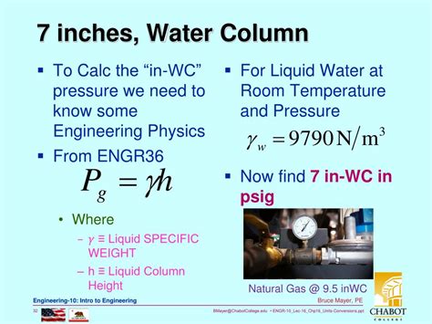 water column to psig conversion